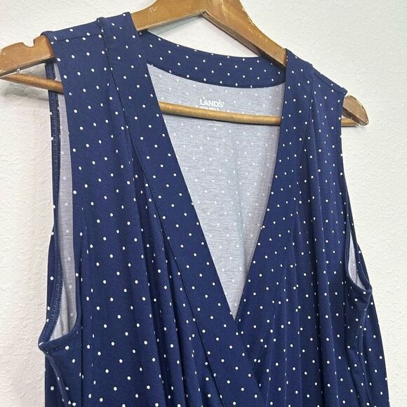 Land’s End Women’s Faux Wrap Blue Polka Dot Sleeveless Maxi Dress Size XL - Picture 5 of 13